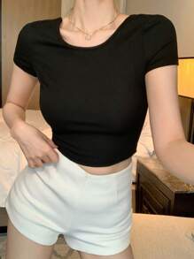 DAZY Women's Summer Backless Tie Strap Bow Sexy Casual Black T-Shirt,Crop Tops Women