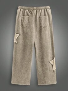 Manfinity VCAY Plus Size Men's Loose Streetwear Five-Pointed Star & Snowflake Embroidered Long Sweatpants - Mocha Brown - View 8