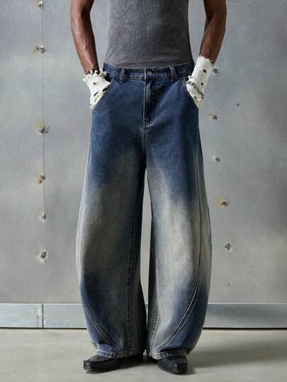 NEON BLANC 男士街头时尚宽松梭织宽松牛仔裤，校园风