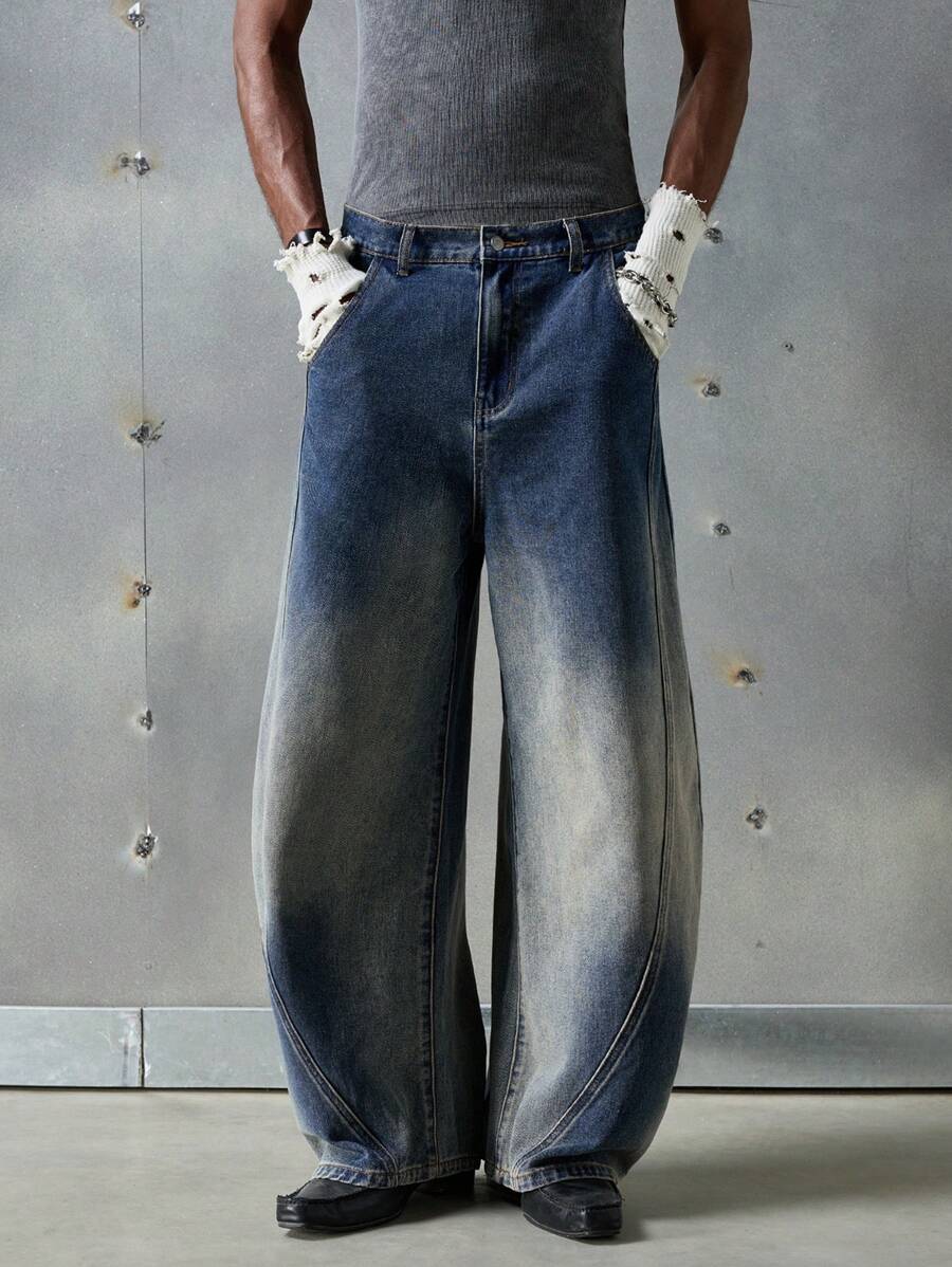 NEON BLANC Men's Streetwear Fashion Loose Fit Woven Baggy Jeans, School