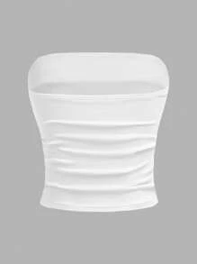 SHEIN Girlism 2pcs/Set Teen Girl Minimalist Comfortable Ruched Bandeau Crop Tube Top Fall Winter