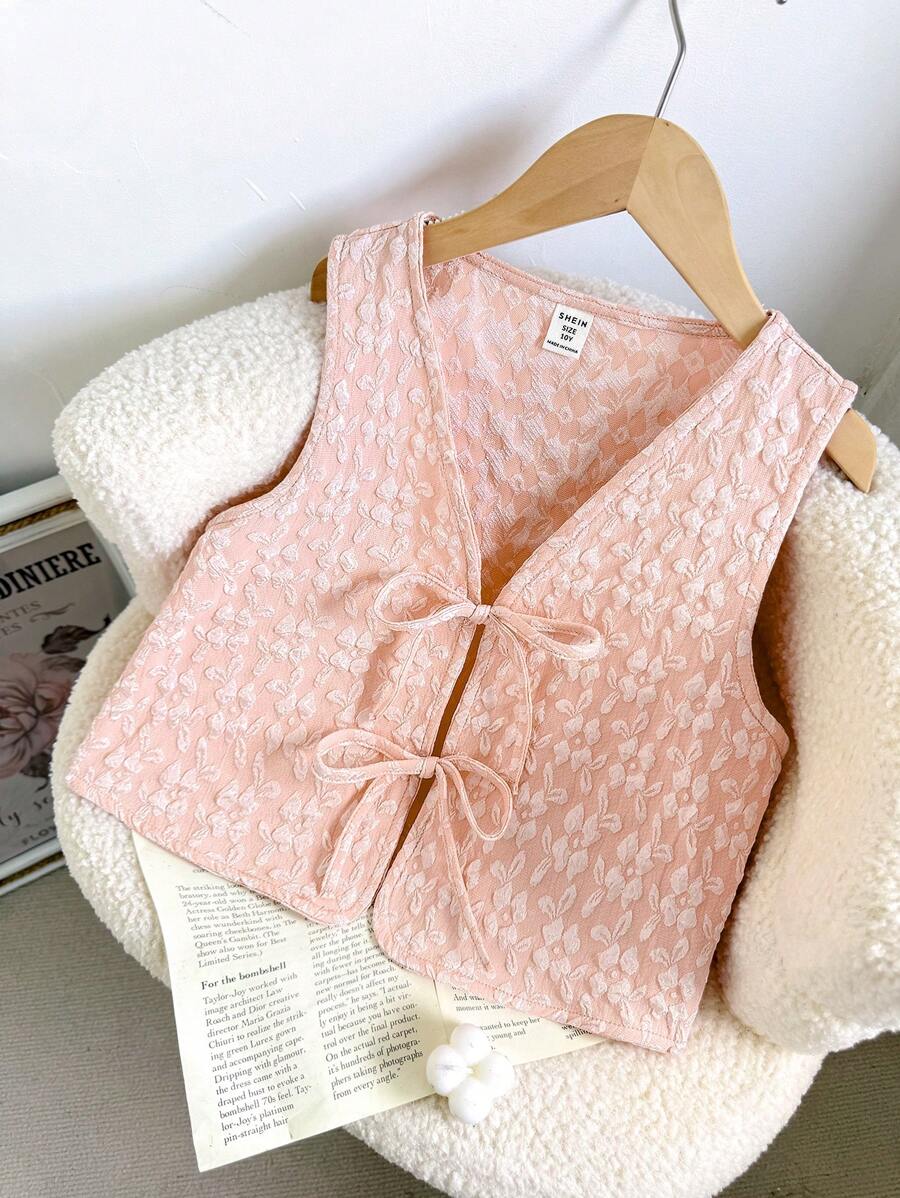 SHEIN Áo ba lỗ không tay thoải mái, giản dị, đa năng dành cho bé gái tuổi mới lớn - Màu Hồng baby - Xem 1