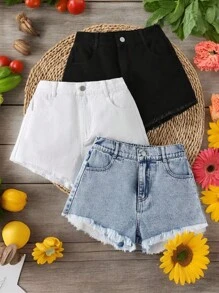 Sparklyn 3 条装 Tween Girls Y2K 风格牛仔裤，包括复古浅蓝色水洗牛仔布、简约黑白、宽松牛仔短裤、柔软舒适的面料、街头时尚百搭、女童牛仔布 - 彩色 - 查看 4