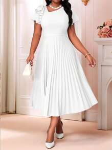 Fleurora فساتين الربيع والصيف الأنيقة والكاجوال بوهو مع رقبة مستديرة، وأكمام منفرجة مزخرفة، وتنجيد منبوطة، وأكمام قصيرة للمقاسات الكبيرة - أبيض - مشاهدة 6