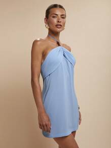 COSMINA Elegantes Minikleid mit drapiertem Ausschnitt für Damen, Frühling/Sommer - Blau - Übersicht 6