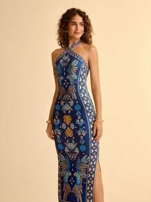 CAJUNI Vestido Casual de Férias Estilo Boho com Decote Transpassado e Estampa de Flores e Pássaros, para Mulheres