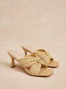 Rosivie Sandale cu toc înalt galben țesute, culoare bej, pentru femei, la modă