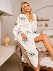 Lullawish Fashionable Women's Bubble Eye Print Wrinkle Sleepwear Bathrobe, Suitable For Summer, Fall, Winter - Multicolor - View 1