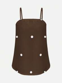 INAWLY Women's Minimalist Polka Dot 2 Pieces Set, Spring/Summer - Coffee Brown - View 3