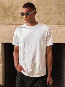 Manfinity VCAY Summer Fashion Urban Chic Silver Foil Design Men T-Shirt - White - View 6