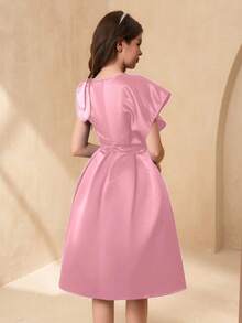 SHEIN Teen Girls' Elegant Luxurious Satin Beaded Formal Dress - Pink - View 2