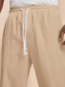 EASEVO Quần dài dệt kim màu trắng ôm vừa vặn cho nam cỡ lớn - Cà phê nâu - Xem 6