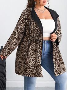 SHEIN CURVE+ Chaqueta con capucha reversible de estampado de leopardo para mujer de tallas grandes, atuendos de otoño/verano, vacaciones en el campo/playa, ropa de playa
