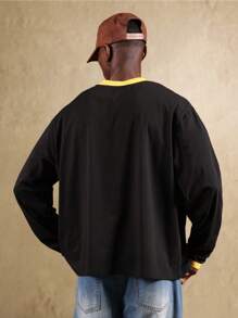 SUMWON Running Club Athletic Long Sleeve Ringer Tee International Sport Casual Streetwear Sweatshirt Fall Winter University Style Varsity Top - Multicolor - View 3