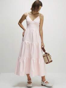 INAWLY Women's Solid Color Ruffle Hem Casual Slip Dress - Baby Pink - View 3