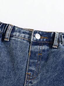 SHEIN Baby Boys Retro Vintage Stonewashed Cargo Pocket Baggy Blue Jeans,Casual And Versatile For Baby Boys Indoor/Outdoor Fall And Winter Clothes - Medium Wash - View 4