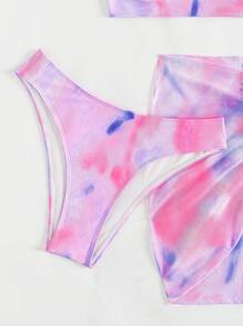 SHEIN Swim Bộ bikini nhuộm màu gợi cảm đi biển mùa hè dành cho nữ kèm váy Pareo che chắn - Nhiều màu - Xem 6
