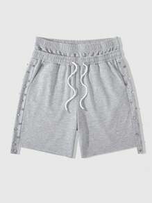 ROMWE MEN Men's Street Life Double-Layer Waist Rivet Splice Shorts - Grey - View 1