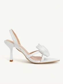 CUCCOO CHICEST Women's Rose Flower Strappy Pointed Toe High Heel Sandals - Elegant, Romantic, Sexy, White Satin, Formal Dress, Wedding, Bridesmaid, Afternoon Tea, Date, Fashion Party, Wedding Season, Resort Style