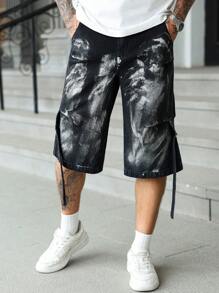 Manfinity LEGND 男士休闲街头日常装纽扣式牛仔百慕大短裤 - 黑色 - 查看 6