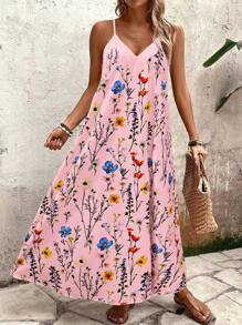 SHEIN Holidaya Váy Maxi Trơn In Hoa Cỡ Lớn Cho Nữ, Mùa Hè - Hồng - Xem 5