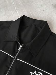 STYNVO 3 件男士星星印花短袖拉链衬衫和短裤套装 - 黑色 - 查看 5