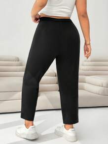 SHEIN EZwear 女士大碼休閒純色9/10長度緊身褲 - 黑色 - 查看 2