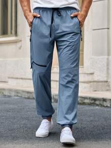 HIMLAND Pantalones para hombre con cordón en la cintura, puño elástico y bolsillos