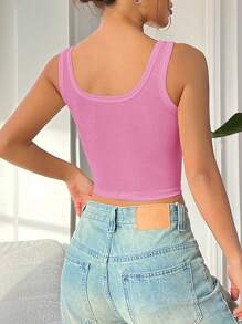 SHEIN EZwear Y2K Women's Solid Color Casual Knit Ribbed Pink Tank Tops - Pink - View 2