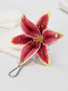 ROMWE Fairycore 1 件勃艮第渐变色斑点百合花穿孔装饰钥匙扣，海滩假日婚礼生日派对礼品袋饰品 - 彩色 - 查看 3