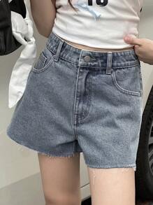 Dazy Kids Short Denim Casual e Solto com Franjas em Cor Sólida para Adolescentes, Roupas de Verão e Volta às Aulas
