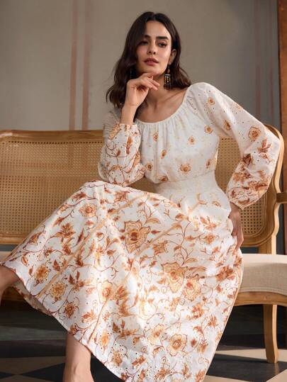 ZEYLAH 女士花卉印花长袖连衣裙，夏季时尚