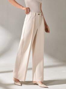 CLARA VERO Pantalones anchos de mujer con bolsillo y cremallera decorativa de color liso