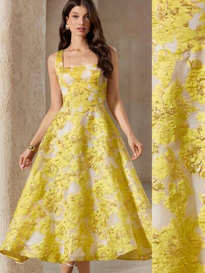 Aveloria Rosie 法式优雅精致女士高端浪漫礼服，奢华金属箔和刺绣装饰，无袖修身腰部和喇叭形剪裁长裙