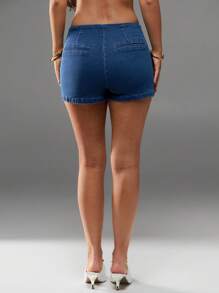 Avantive 夏季新款水洗A字牛仔短裤，简约风格，灰蓝色 - 灰色 - 查看 2