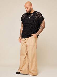 EASEVO Maglione smanicato casual da uomo oversize, a girocollo, in maglia nera, con spalle cadenti, adatto per l'autunno e l'inverno