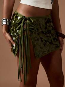 MISSGUIDED Minifalda con lentejuelas, con cordones laterales, para ocasiones festivas, de noche, con brillo, con adornos, para usar en discotecas y baile