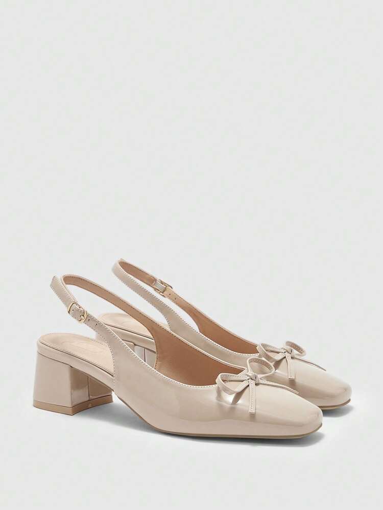 CUCCOO BIZCHIC Women's Classic Apricot Leather Bowknot Backstrap Pumps, Low Heel Casual Shoes For Commuting, Dating, Party, Holiday For Christmas Spring Shoes