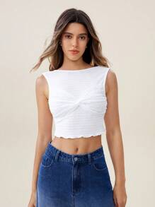 Chiquease Ladies Elegant Summer Casual Wear Design Lace Stitching Backless Simple Fashion Basic Style Casual Pure White Daily Wear Top White Top, White Tank, Sexy, Cute, Going Out Tops Women - White - View 5
