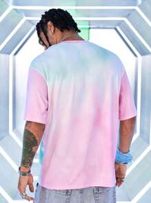 Rick and Morty X SHEIN Tie-Dye And Letter Graphic Round Neck Short Sleeve T-Shirt, Summer