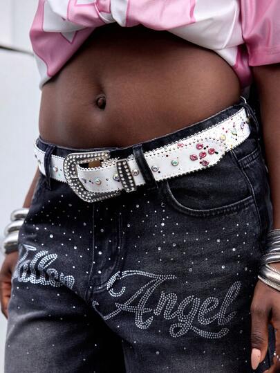 Grunge Punk Cinturón de verano con estilo Y2K con incrustaciones de , cinturón de moda con lentejuelas de colores para la cintura y los pantalones para mujer, accesorio versátil