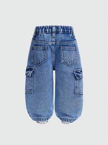 SHEIN Playful Pals 男婴棉质松紧腰工装口袋休闲裤