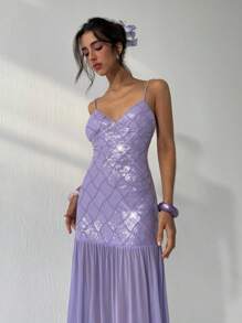 Aloruh Vestido de tirantes nuevo para mujer, vestido de verano para mujer, vestido de lentejuelas, vestido de estilo romántico retro de hadas en color púrpura claro, vestido extra largo, vestido de fiesta para mujer, vestidos para mujer en otoño, vestidos elegantes para mujer