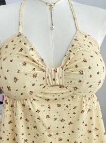 Sweetra Plus Size Floral Print Cute Sweet Comfy Camisole Tank Top, Sleeveless Summer - Yellow - View 5