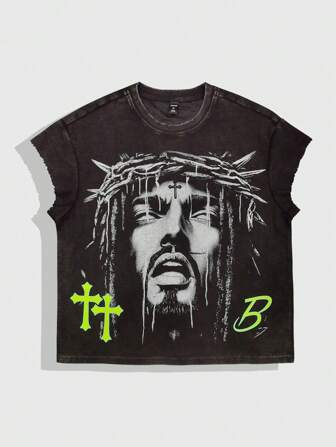 Street Life Camiseta de tirantes de cuello redondo casual con estampado de cruz y figura para hombre, verano