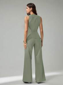 SHEIN Tall 2件套女士无袖开衫背心和休闲裤套装 - 薄荷綠 - 查看 2