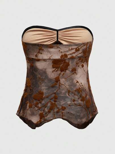 Top camisola corto con escote en V, decoración de estrella de mar de metal, estilo Y2K sexy para vacaciones para mujeres de talla grande