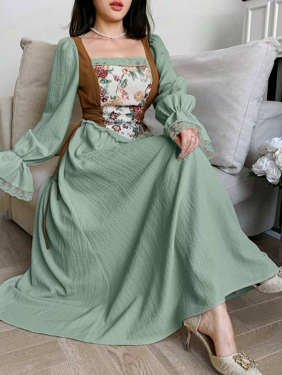 Modelyn Váy Jacquard màu tương phản thanh lịch dành cho nữ - màu xanh lá - Xem 1