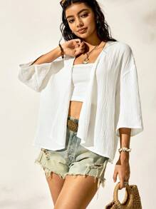 Easelle Summer Nomadic Simple White Coat Tops Cardigan Thin Coat All-Match Summer Outfits Poncho Linen Pants Women 4th Of July Clothes White Summer Tops
