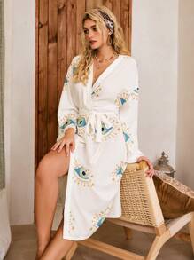 Lullawish Fashionable Women's Bubble Eye Print Wrinkle Sleepwear Bathrobe, Suitable For Summer, Fall, Winter - Multicolor - View 4